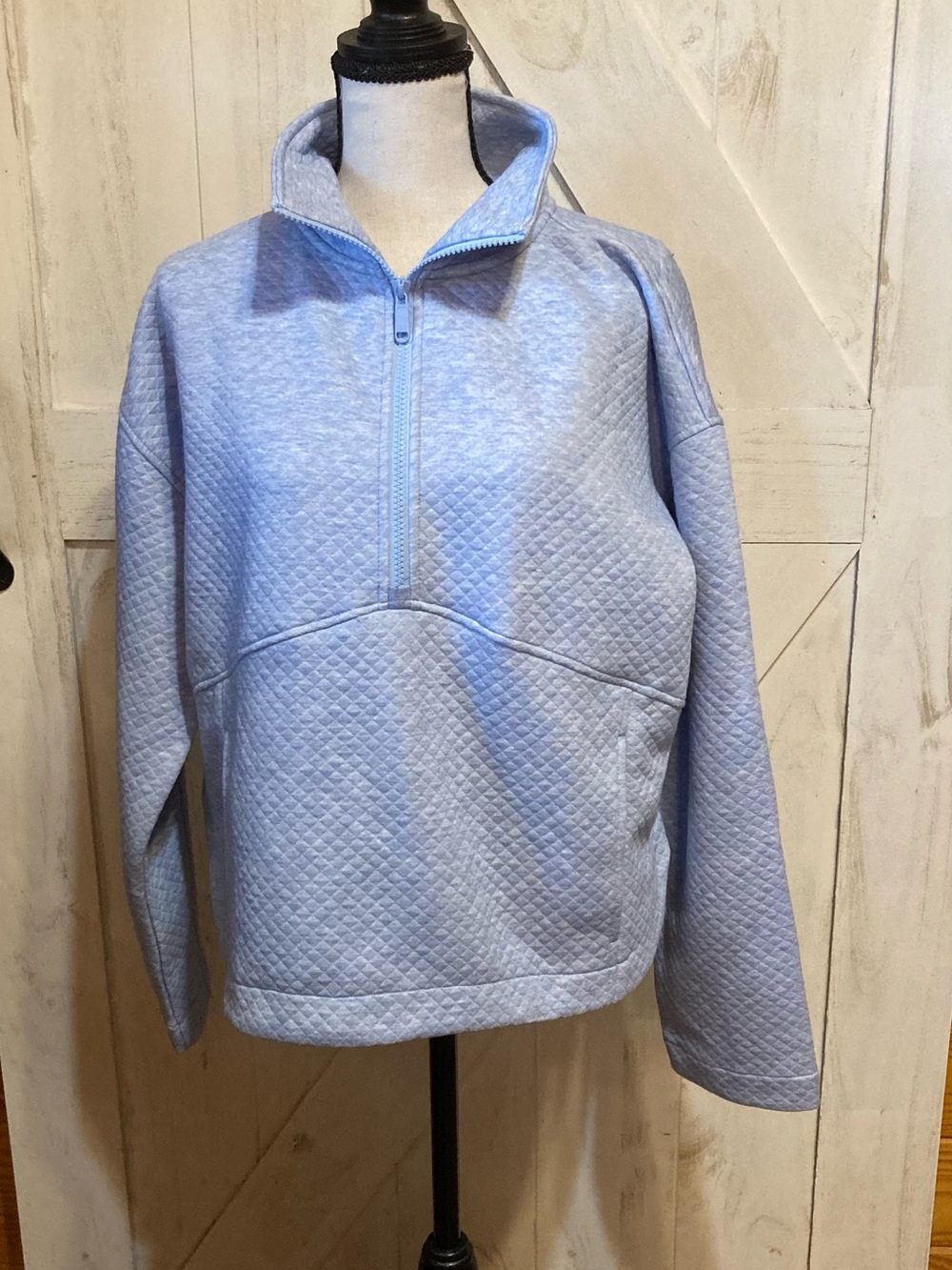 Marine Layer Light Blue Quilted Half-Zip Sweatshirt
